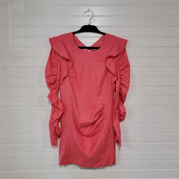 Audette Size Large Linen Tencel Eclipse Dress Ruche Coquette Ruffle Glam Party - Picture 3 of 14